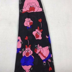 Big Hog Dancing Flying Pink Pigs in love Fun Quality 100% Silk Necktie 58-60"